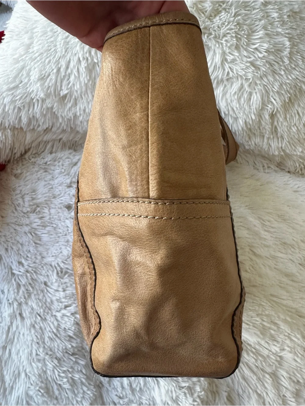 Fossil Long Live Vintage Leather Tote Bag Brown Cognac Hobo Shoulder Purse Y2K
